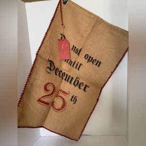 Christmas burlap draw string bag. 20x30 inches